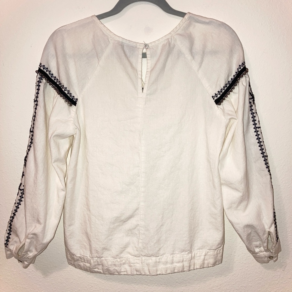 a.n.a Cream Black Embroidered Blouse Size XS Boho Beaded Top - Picture 9 of 9